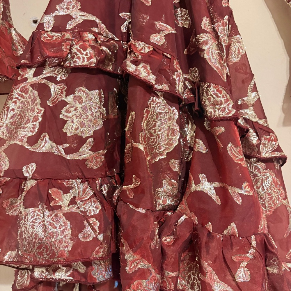 Altar'd State Mollee GG143 Burgundy Gold Metallic Floral Mini Dress Medium - Picture 10 of 15